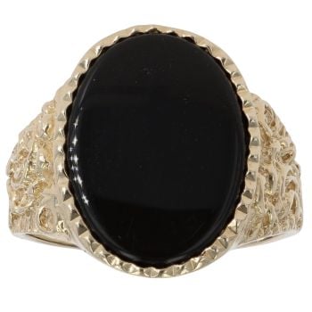 9ct Yellow Gold Patterned Onyx Signet Ring