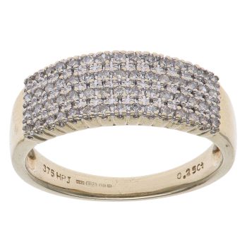 9ct Yellow Gold 0.25ct Brilliant Cut Diamond Four Row Cluster Ring
