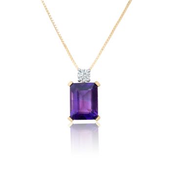 9ct Yellow Gold Natural Amethyst Lab Grown Diamond Pendant Necklace