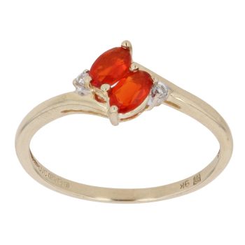 9ct Yellow Gold 0.02ct Brilliant and Oval Cut Diamond and Fire Opal Fancy Ring