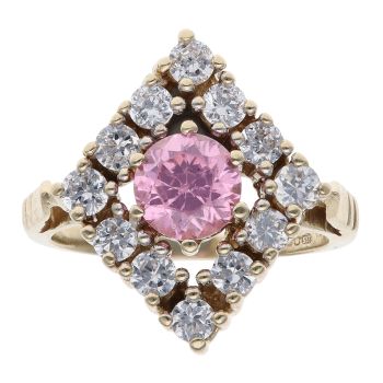 9ct Yellow Gold Pink and White Cubic Zirconia Cluster Ring