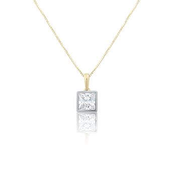 9ct Yellow Gold 1.00ct Princess Cut Lab Grown Diamond Shaped Pendant Necklace G VS