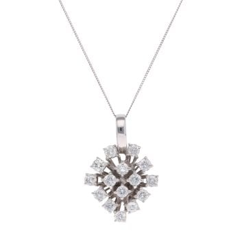 18ct White Gold 2.50ct Brilliant Cut Diamond Cluster Pendant And Chain 16"