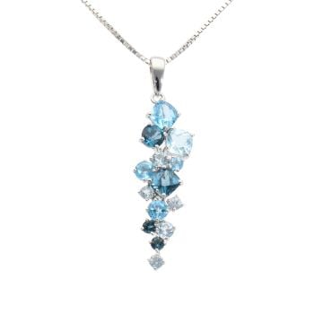 9ct White Gold Multi Blue Gem Pendant and Chain 20"