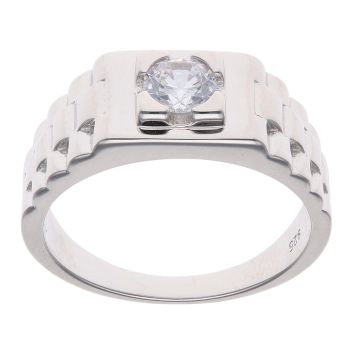 Silver Cubic Zirconia Solitaire Watch Strap Ring