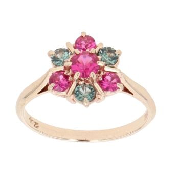 9ct Yellow Gold Pink and Blue Sapphire Cluster Ring