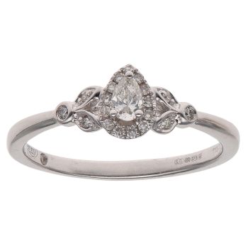 9ct White Gold 0.25ct Pear and Brilliant Cut Diamond Cluster Ring