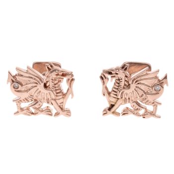 9ct Rose Gold 0.02ct Diamond Welsh Dragon Clogau Cufflinks
