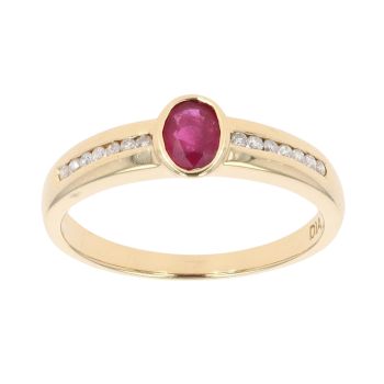 18ct Yellow Gold Ruby and 0.15ct Diamond Ring