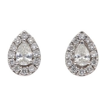 18ct White Gold 0.35ct Brilliant and Pear Cut Diamond Cluster Stud Earrings