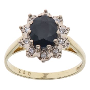18ct Yellow Gold 0.10ct Diamond and Sapphire Cluster Ring