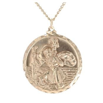 9ct Yellow Gold St Christopher Pendant and Chain 22"