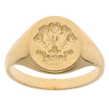 18ct Yellow Gold Welsh Feathers Signet Ring