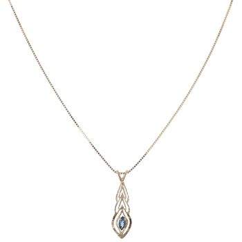 9ct Yellow Gold Blue Topaz Solitaire Pendant and Box Chain 16"