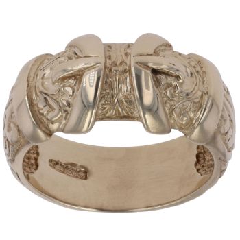 9ct Yellow Gold Double Patterned Buckle Ring