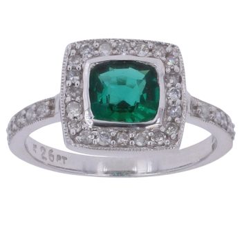 9ct White Gold 0.26ct Diamond and Created Emerald Cluster Ring