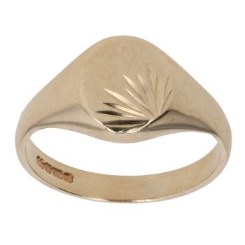 9ct Yellow Gold Diamond Cut Patterned Signet Ring