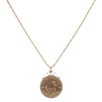 9ct Yellow Gold 1/2 oz South Africa Krugerrand Coin Pendant and Chain 26"