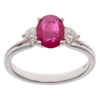 18ct White Gold 0.42ct Brilliant Cut Diamond and Ruby Three Stone Ring