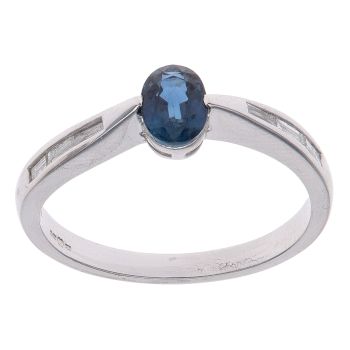 18ct White Gold 0.16ct Diamond and Sapphire Single Stone Ring