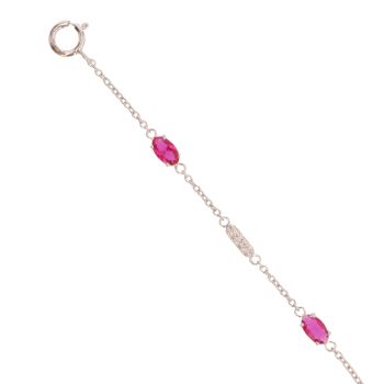9ct White Gold 0.13ct Diamond And Created Ruby Bracelet 7"