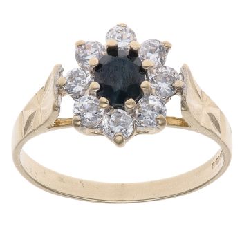 9ct Yellow Gold Sapphire and Cubic Zirconia Cluster Ring