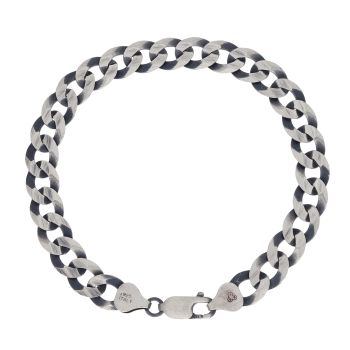 Silver Oxide Flab Curb Bracelet 8"
