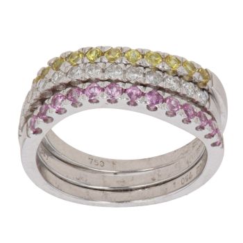18ct White Gold 0.30ct Brilliant Cut Diamond and Yellow and Pink Sapphire  Wave Eternity Ring