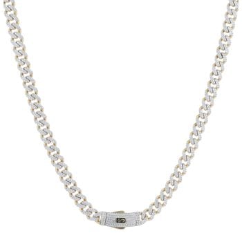 14ct Yellow Gold Monaco Curb Classic Cubic Zirconia Pave Lock Chain 18"