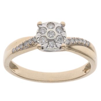 9ct Yellow Gold 0.20ct Brilliant Cut Diamond Twist Cluster Ring