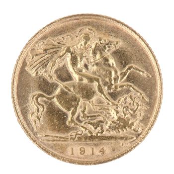 1914 George V Large Head UK Half Sovereign Coin