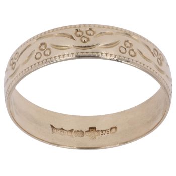 9ct Yellow Gold Flower Patterned Wedding Band 4.8mm