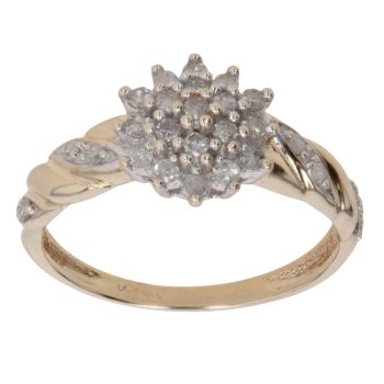 9ct Yellow Gold 0.25ct Brilliant Cut Diamond Cluster Ring