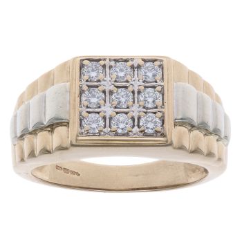 9ct Yellow and White Gold 0.50ct Brilliant Cut Diamond Cluster Signet Ring