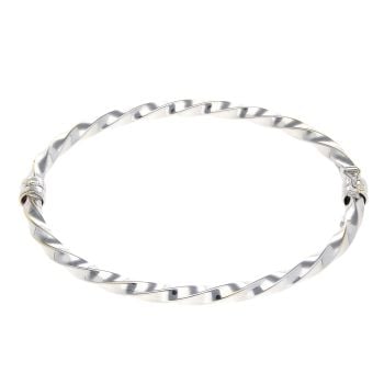9ct White Gold Twist Hinged Bangle