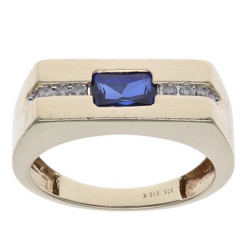 9ct Yellow Gold 0.08ct Diamond and Created Sapphire Signet Ring