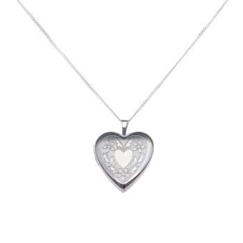 Silver Heart Patterned Locket and Chain 18" By Icesia