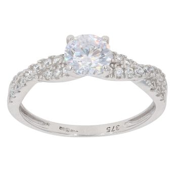 9ct White Gold Cubic Zirconia Single Stone Ring