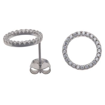 Silver Cubic Zirconia Circle Stud Earrings By Icesia