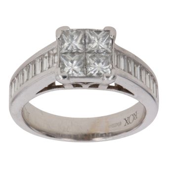 18ct White Gold 1.75ct Princess and Baguette Cut Diamond Cluster Ring