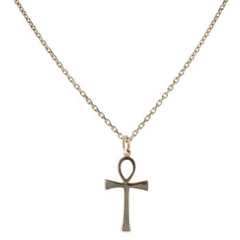 9ct Yellow Gold Ankh Cross Pendant and Belcher Chain 16"