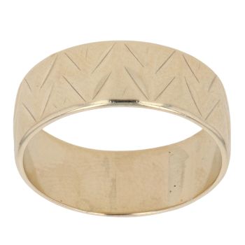 9ct Yellow Gold Zigzag Patterned Wedding Band 6mm