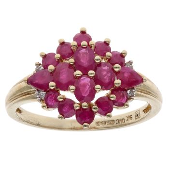 9ct Yellow Gold 0.02ct Diamond and Ruby Cluster Ring