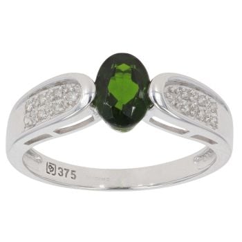 9ct White Gold 0.07ct Diamond and Diopside Ring
