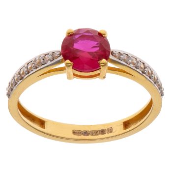 22ct Yellow Gold Red Cubic Zirconia Single Stone Ring