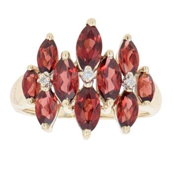9ct Yellow Gold 0.02ct Diamond and Garnet Cluster Ring