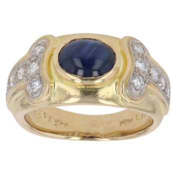18ct Yellow Gold 0.45ct Brilliant Cut Diamond And Sapphire Cabochon Ring