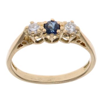 18ct Yellow Gold 0.15ct Diamond and Sapphire Three Stone Ring