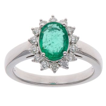 18ct White Gold 0.38ct Brilliant Cut Diamond and Emerald Cluster Ring