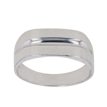 9ct White Gold Line Patterned Signet Ring